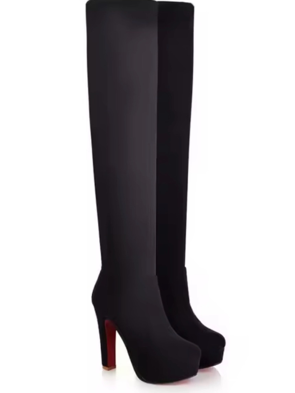 Black Knee-High Platform Heel Boots - Women